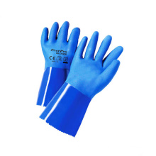 12 Inch Blue Cut Resistant Impact Resistant PVC Coated Gloves With Gauntlet Cuff